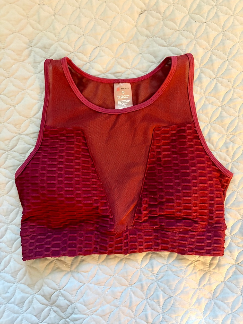 LA Society High-Neck Burgundy Mesh-Panel Sports Bralette Size Large